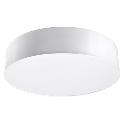 Plafonnier rond Arène blanc de 55 cm, abat-jour cylindrique et base opaline, vue de face