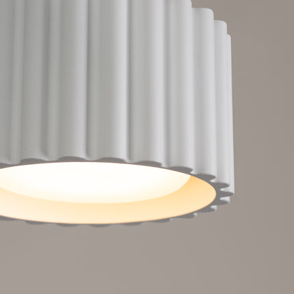 Fluted white Aura 1 ceiling light, three-quarter view on neutral background