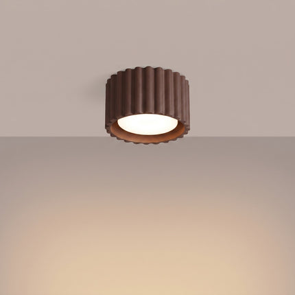 Plafonnier Aura 1 Aluminium Cannelé Brun Chocolat GX53, lumière allumée
