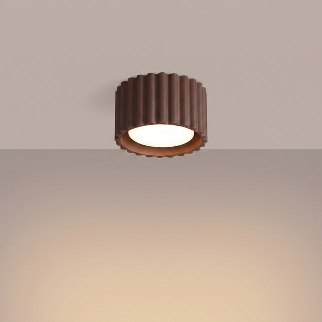 Aura 1 ceiling light in fluted aluminium, chocolate brown, GX53, light on