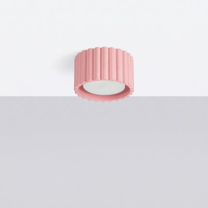 Plafonnier Aura 1 Aluminium Cannelé Rose Poudré GX53, vue en situation