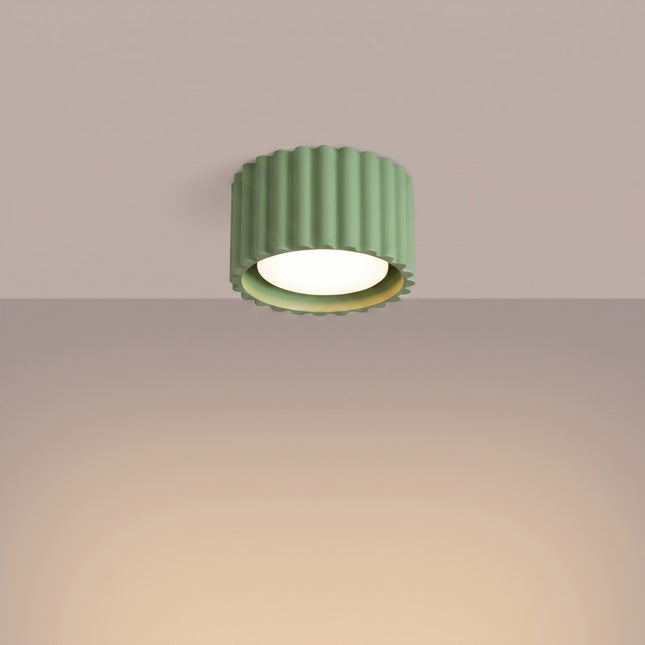 Aura 1 ceiling light in fluted aluminium, sage green, GX53, light on