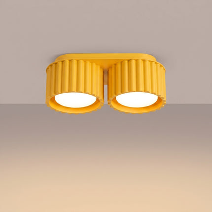 Plafonnier Aura 2 Aluminium Rainuré Jaune Ambré, lumière allumée