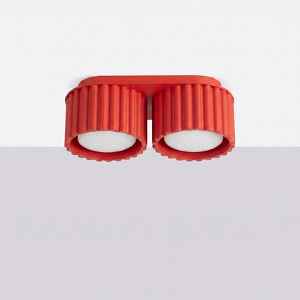 Plafonnier Aura 2 Aluminium Rainuré Rouge Vif, vue en situation