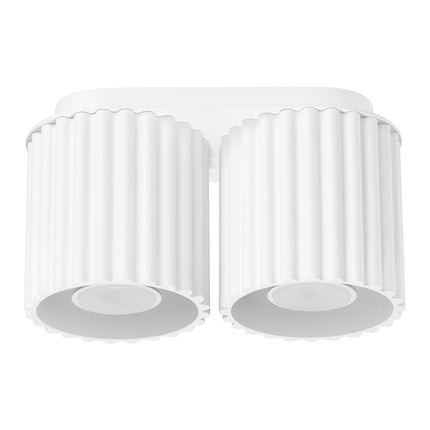 Plafonnier double Aura 2 en aluminium blanc mat à finition cannelée, vue de face