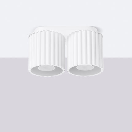 Plafonnier double Aura 2 blanc monté au plafond, silhouette cannelée compacte