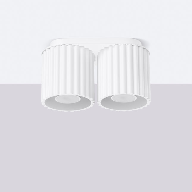 Double ceiling light Aura 2 white mounted on the ceiling, fluted compact silhouette
