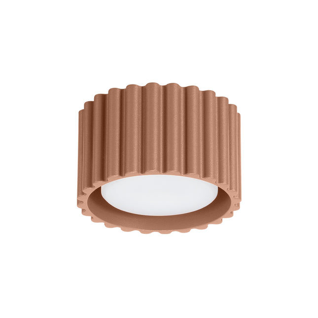 Plafonnier Aura rond en aluminium cannelé finition Moka, vue trois quarts