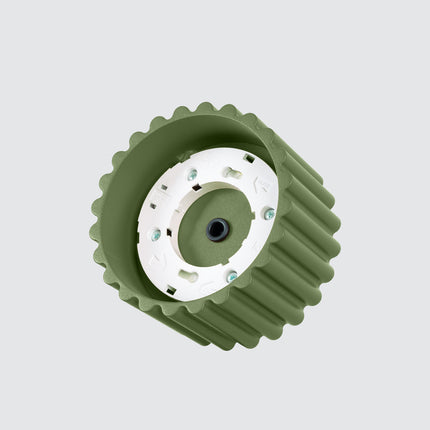 Face arrière du plafonnier Aura vert olive avec son culot GX53 et sa platine de fixation