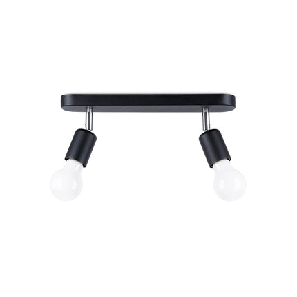 Ceiling light bar 2 adjustable spotlights steel black illuminating a room