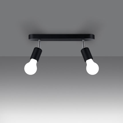 Ceiling light steel bar matte black 2 adjustable spotlights seen at an angle