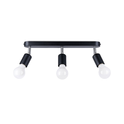 Ceiling light bar 3 adjustable spotlights steel black illuminating a room