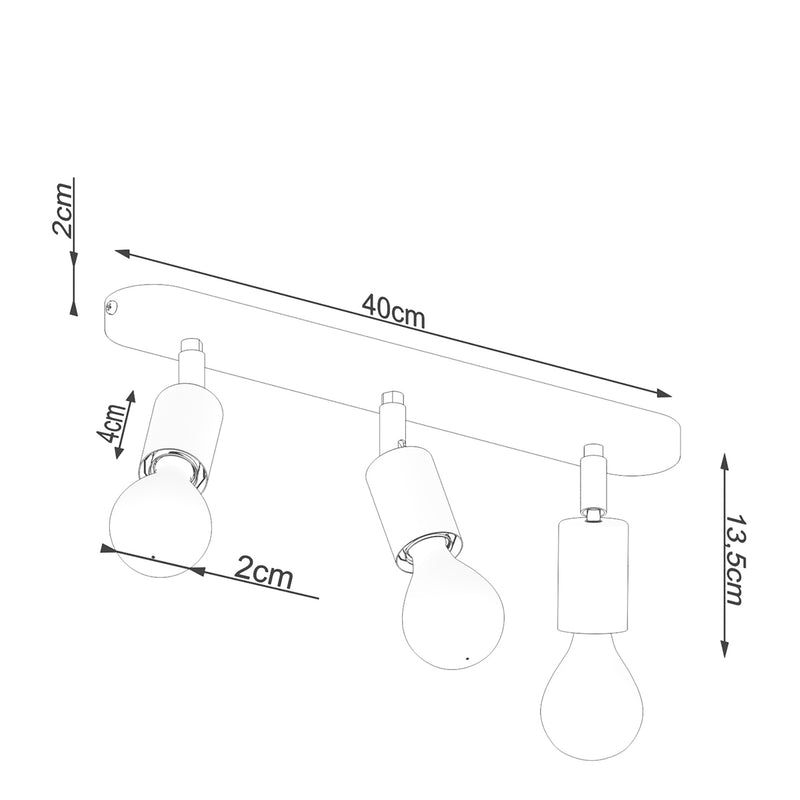 Dimensions Ceiling Light Bar with 3 Adjustable Black Steel Spotlights