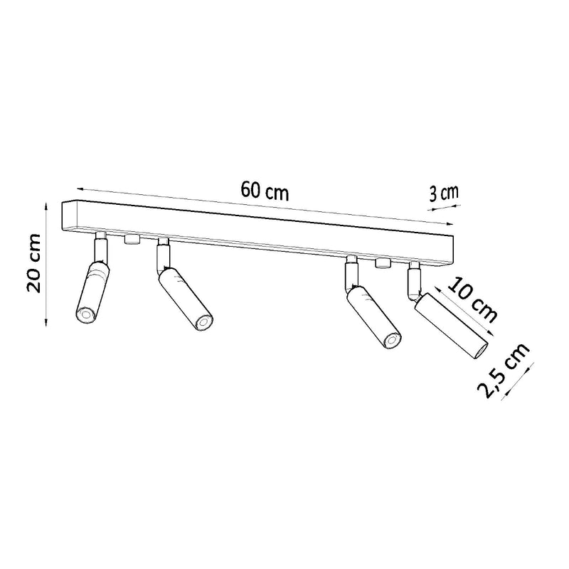 Dimensions Plafonnier 4 Spots Orientables en Acier Noir