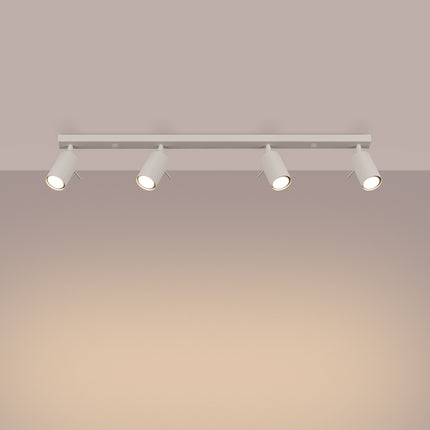 Plafonnier Barre 4 Spots Orientables Beige, lumière allumée