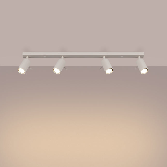 Plafonnier Barre 4 Spots Orientables Beige, lumière allumée