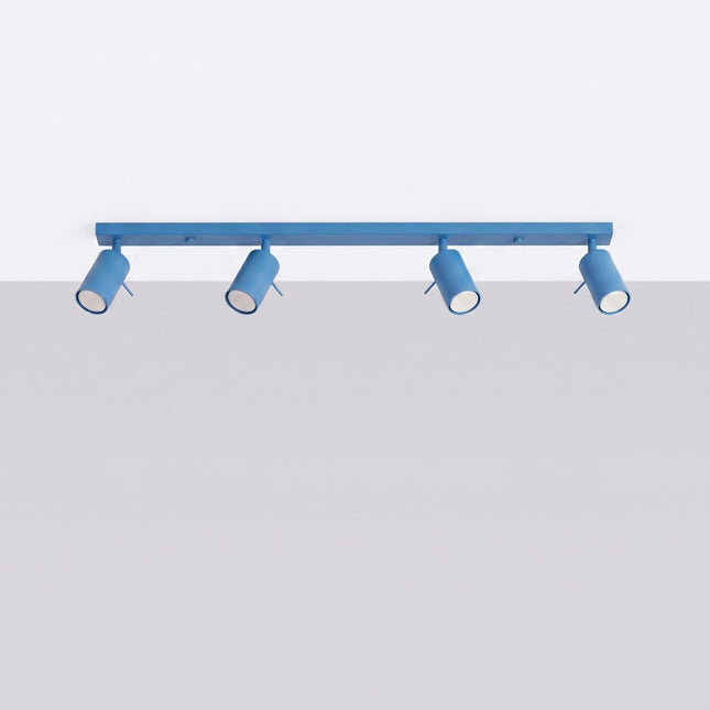 Plafonnier Barre 4 Spots Orientables Bleu Azur, vue en situation