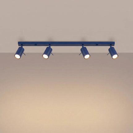Plafonnier Barre 4 Spots Orientables Bleu Outremer, lumière allumée