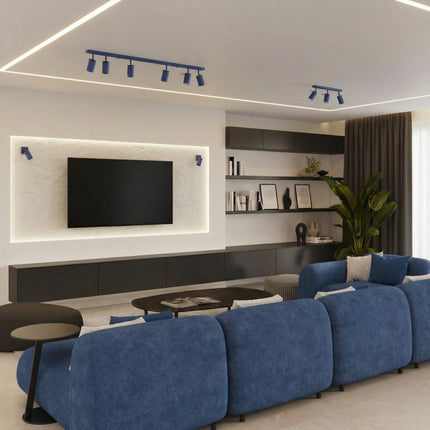 Plafonnier Barre 4 Spots Orientables Bleu Outremer, mise en situation 2