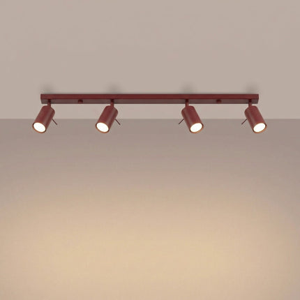 Plafonnier Barre 4 Spots Orientables Bordeaux, lumière allumée