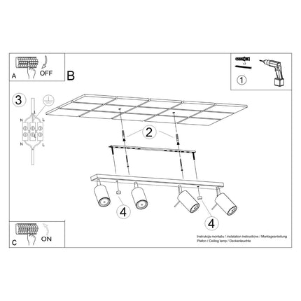 Plafonnier Barre 4 Spots Orientables Bordeaux, notice de montage