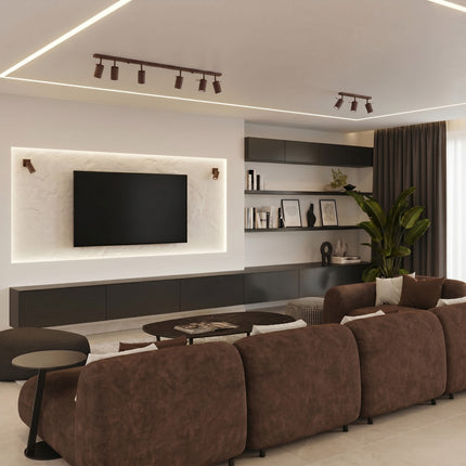 Plafonnier Barre 4 Spots Orientables Brun Chocolat, mise en situation 2