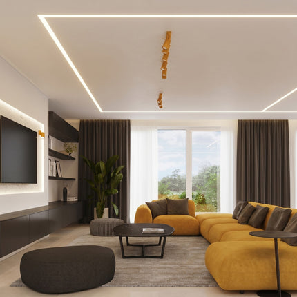 Plafonnier Barre 4 Spots Orientables Jaune Ambré, mise en situation