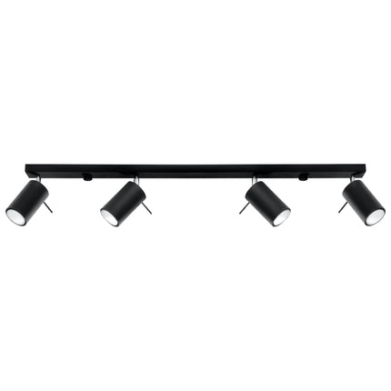 Plafonnier barre 4 spots orientables noir présenté seul sur fond neutre