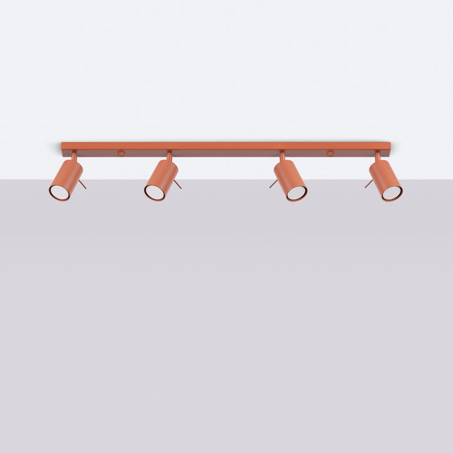 Plafonnier Barre 4 Spots Orientables Rouge Ocre, vue en situation