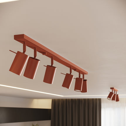 Plafonnier Barre 4 Spots Orientables Rouge Ocre, mise en situation 3