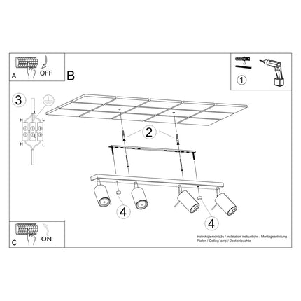 Plafonnier Barre 4 Spots Orientables Rouge Ocre, notice de montage