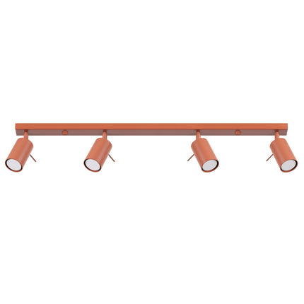 Plafonnier Barre 4 Spots Orientables Rouge Ocre, packshot sur fond blanc