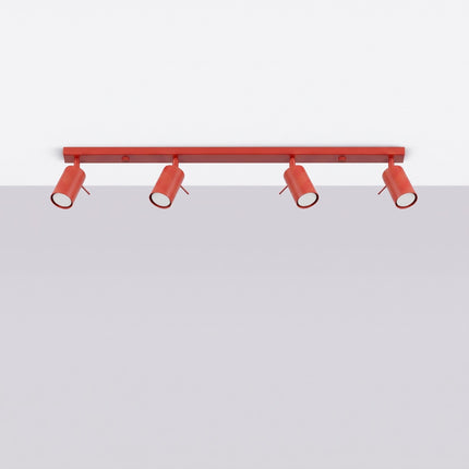 Plafonnier Barre 4 Spots Orientables Rouge Vif, vue en situation