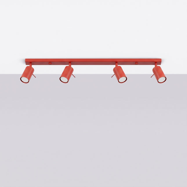 Plafonnier Barre 4 Spots Orientables Rouge Vif, vue en situation
