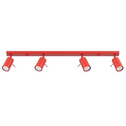 Plafonnier Barre 4 Spots Orientables Rouge Vif, packshot sur fond blanc