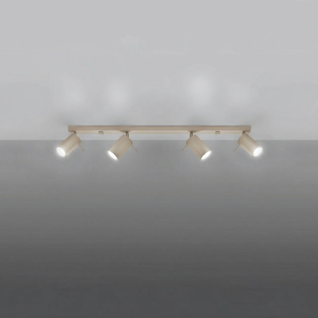 Plafonnier Barre 4 Spots Orientables Taupe, lumière allumée