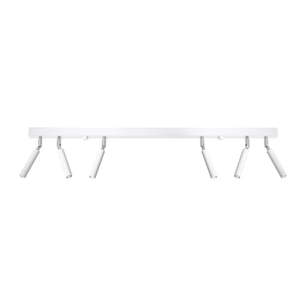 Rampe de plafond blanche a 6 spots orientables vue de face sur fond clair