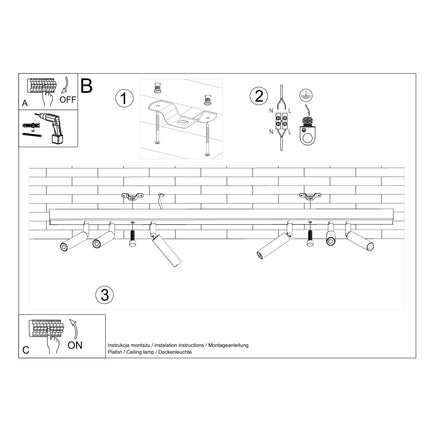 Schema des dimensions du plafonnier barre a 6 spots, longueur 100 cm et hauteur 20 cm