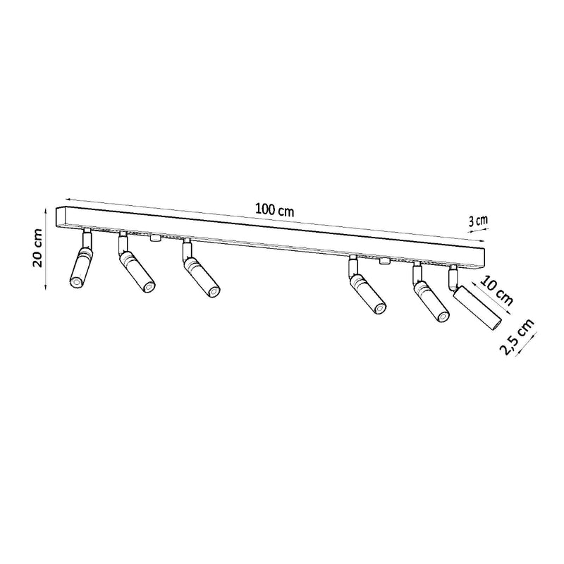 Dimensions Lámpara de techo minimalista ajustable de acero, 6 luces blancas