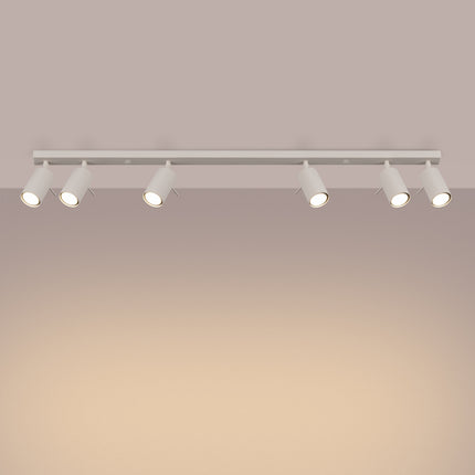 Plafonnier Barre 6 Spots Orientables Beige, lumière allumée