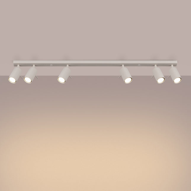 Plafonnier Barre 6 Spots Orientables Beige, lumière allumée