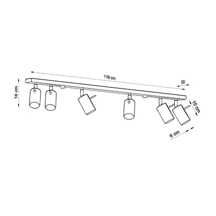 Plafonnier barre 6 spots orientables blanc allumé, faisceaux dirigés
