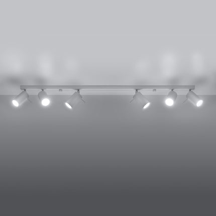 Plafonnier barre 6 spots orientables blanc dans une cuisine moderne
