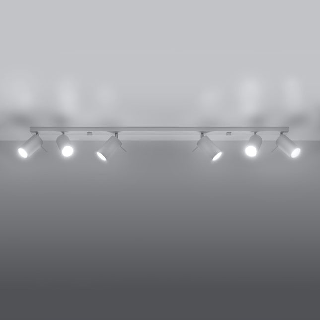 Plafonnier barre 6 spots orientables blanc dans une cuisine moderne
