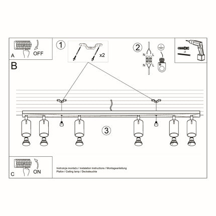 Détail d'un spot orientable du plafonnier barre 6 spots blanc