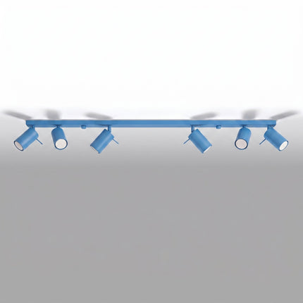 Plafonnier Barre 6 Spots Orientables Bleu Azur, vue en situation
