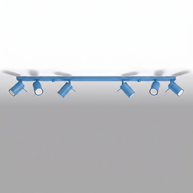 Plafonnier Barre 6 Spots Orientables Bleu Azur, vue en situation