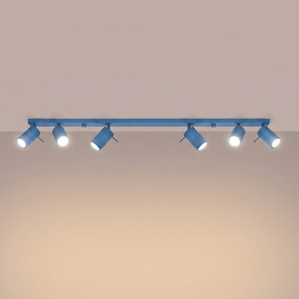 Plafonnier Barre 6 Spots Orientables Bleu Azur, lumière allumée