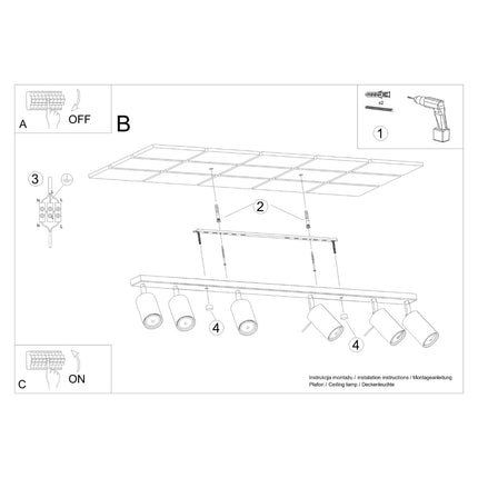 Plafonnier Barre 6 Spots Orientables Bleu Azur, notice de montage