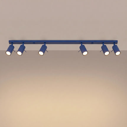 Plafonnier Barre 6 Spots Orientables Bleu Outremer, lumière allumée